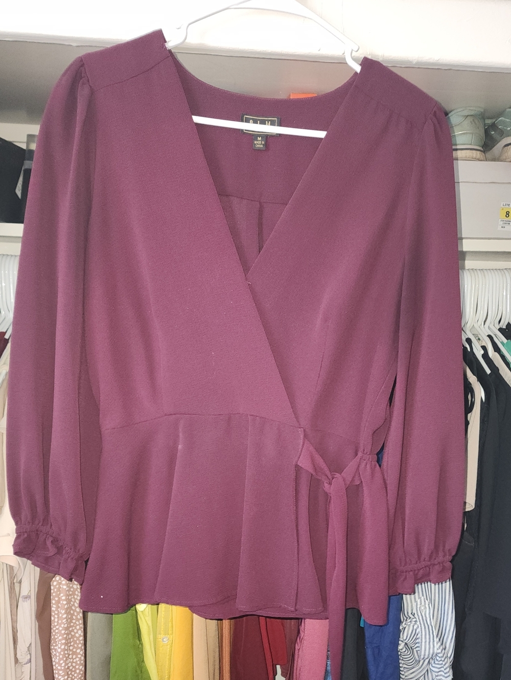 Deep Berry Wrap Blouse with Side Tie